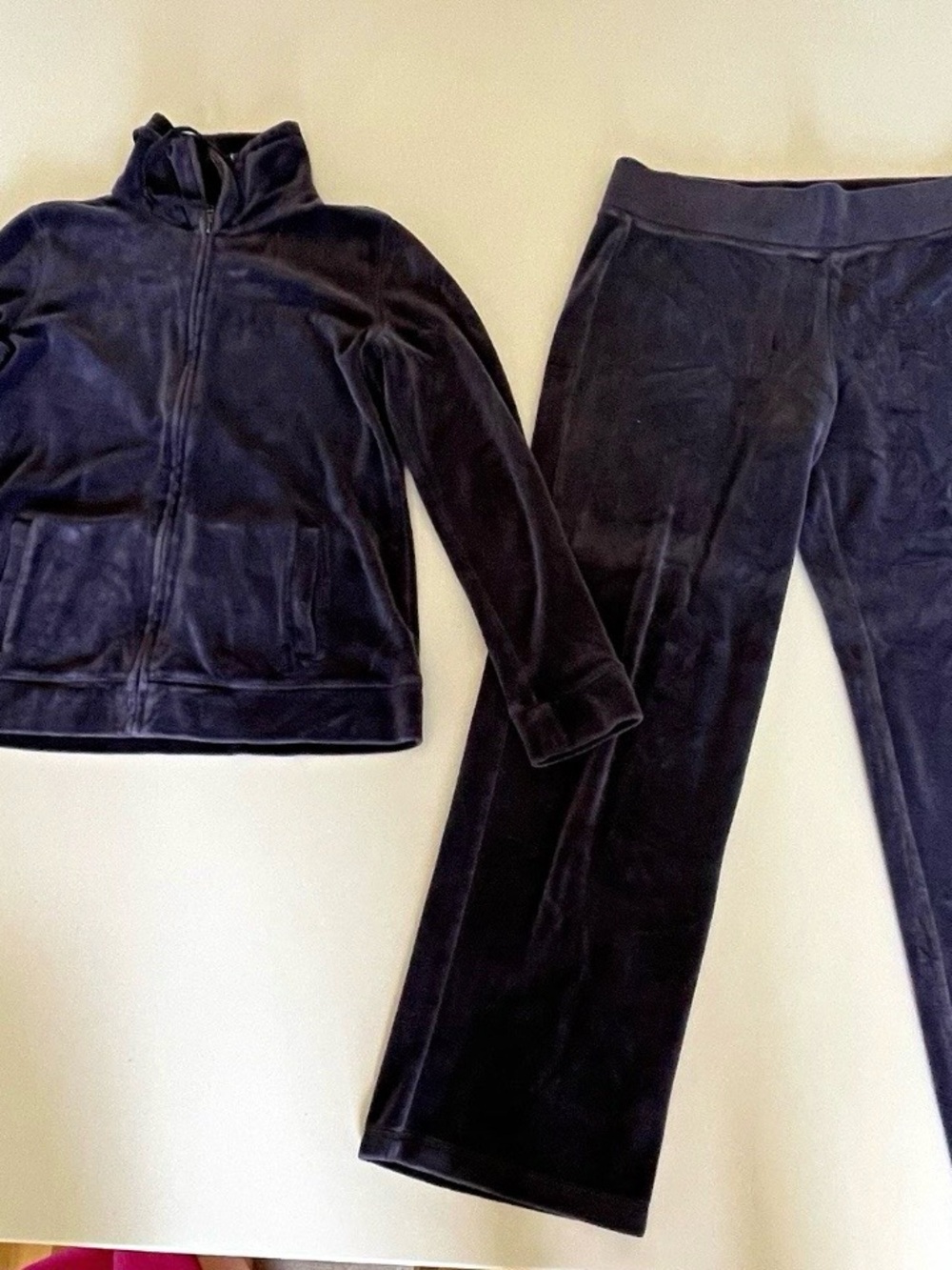 Talbot’s Petite Small Velour Tracksuit 2 piece zip jacket Pants Purple Gray